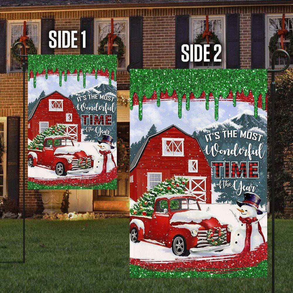 Red Truck Christmas Flag It's The Most Wonderful Time Of The Year Flag, Christmas Outdoor Decor Decoration