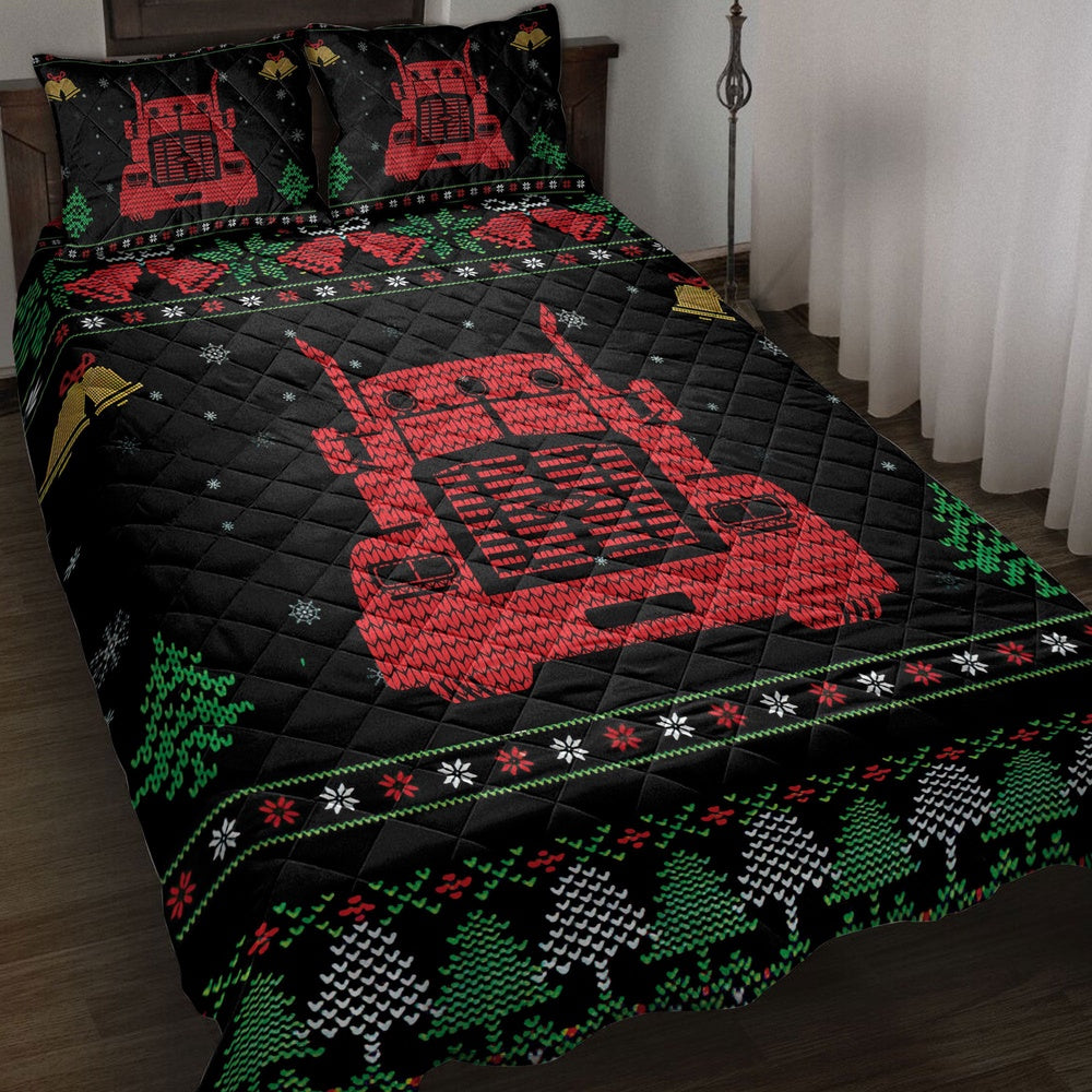 Red Truck Snowflake Bell Ugly Chrismas Trucker Bedding Set, Christmas Beddings, Xmas Bedding Sets