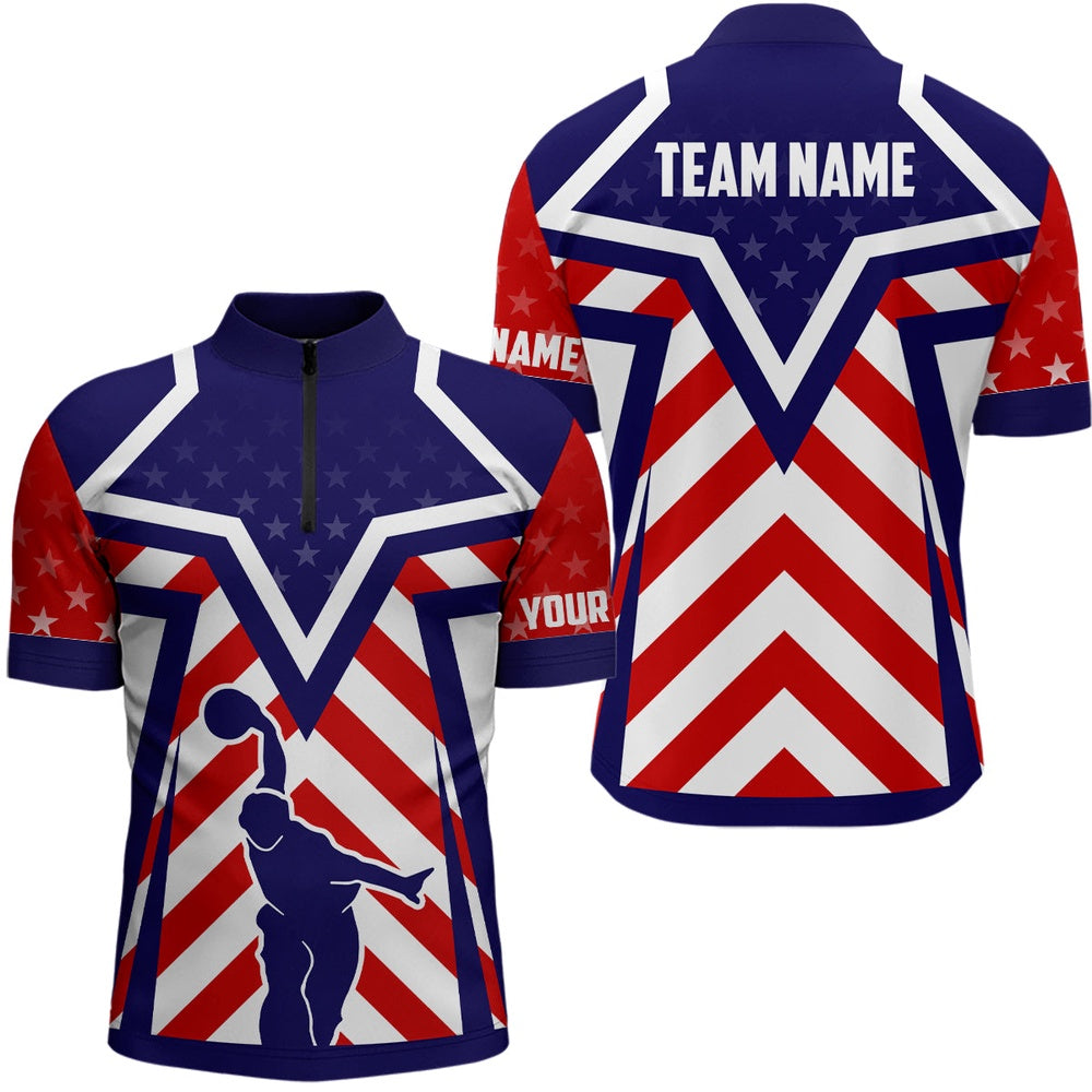 Red, White And Blue American Flag Bowling Jersey Shirt For Men Custom Bowling Team League Jerseys, Bowling Jersey Shirt