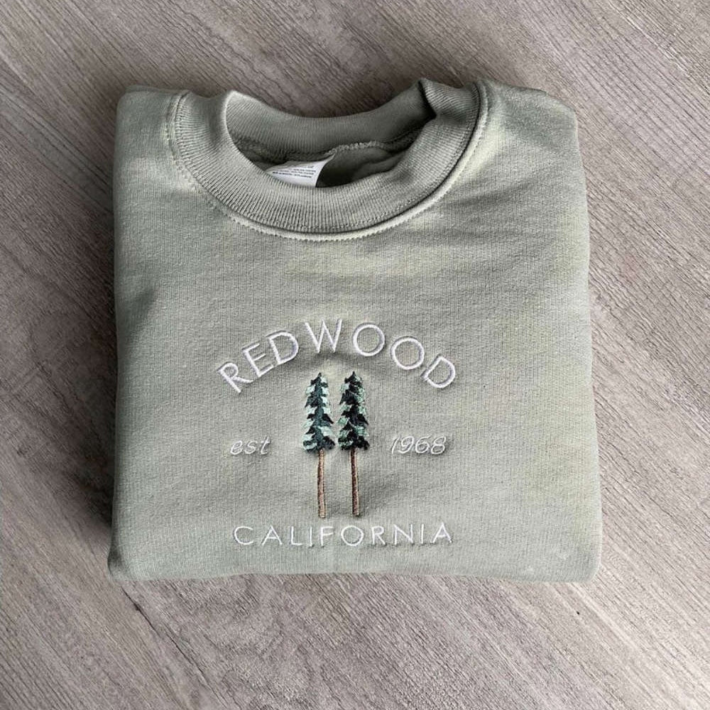 Redwood Embroidered Sweatshirt 2D Crewneck Sweatshirt Best Gift For Family, Christmas Embroidered, Christmas Gifts