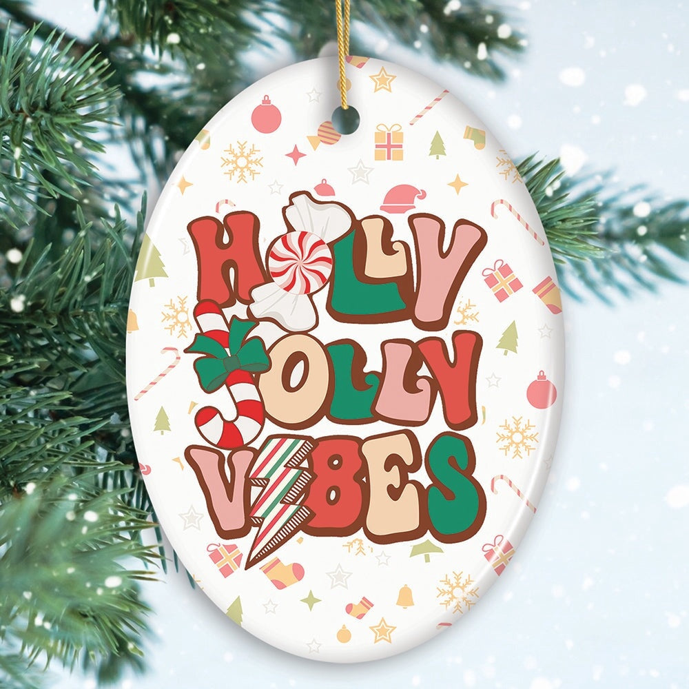 Retro Holly Jolly Vibes Throwback Christmas Ornament, Christmas Ornament