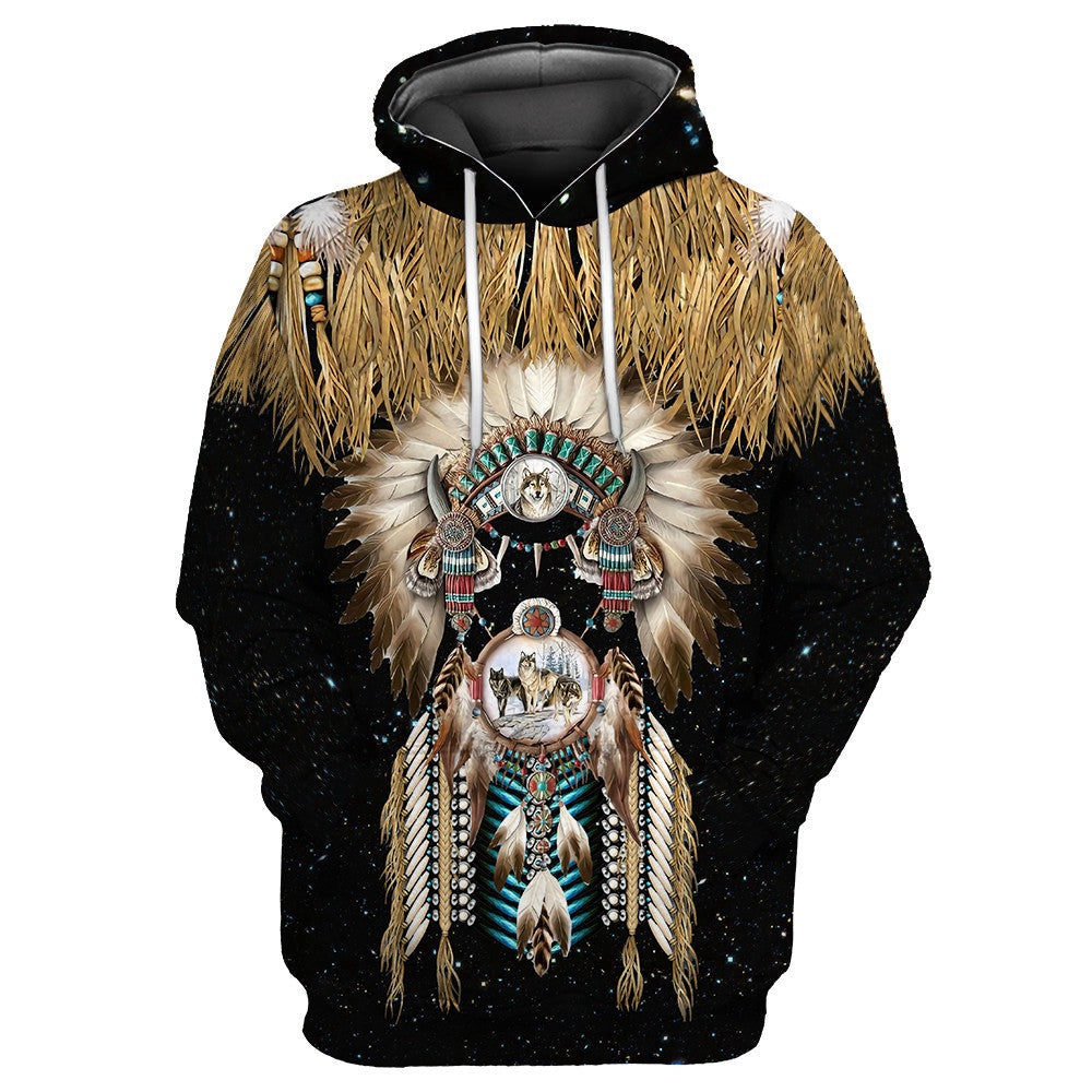 Retro Tribal Style Pattern Native American All Over Printed Hoodie, Native American Hoodie, 3D Native American Hoodie