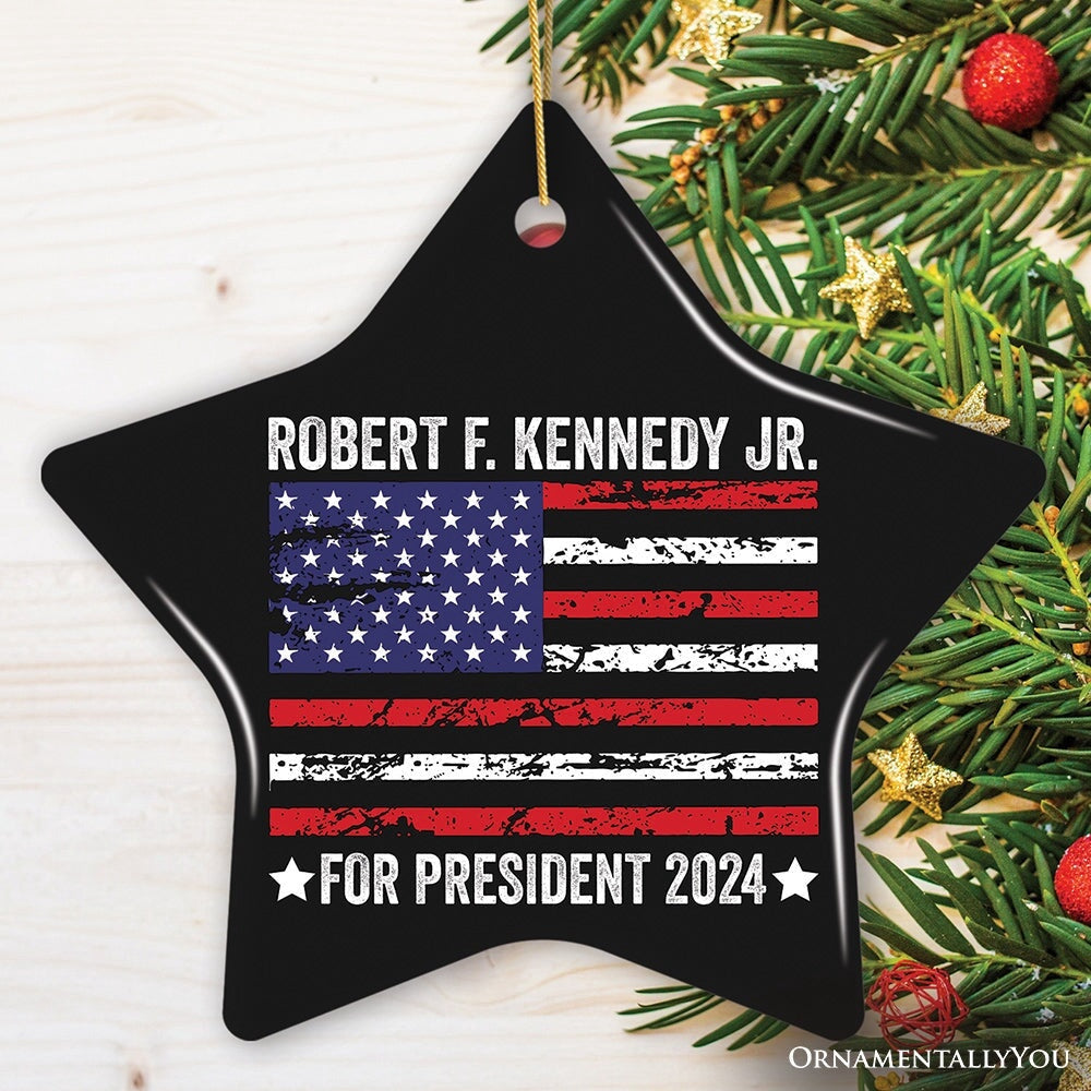Robert F Kennedy Jr for President 2024 with USA Flag in Black Ornament, Christmas Ornament