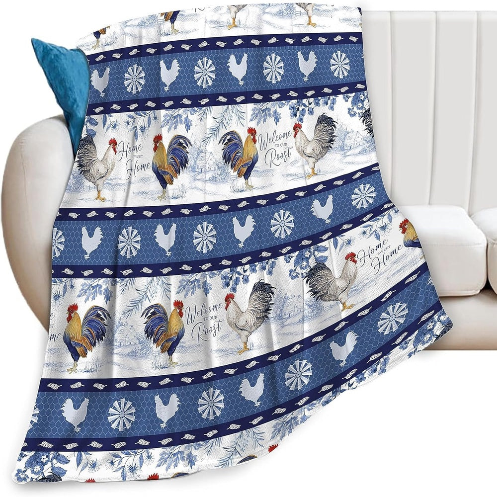 Rooster Chickens Farmhouse 3D Printed Pattern Blanket, Farm Blanket, Farm Animal Blanket