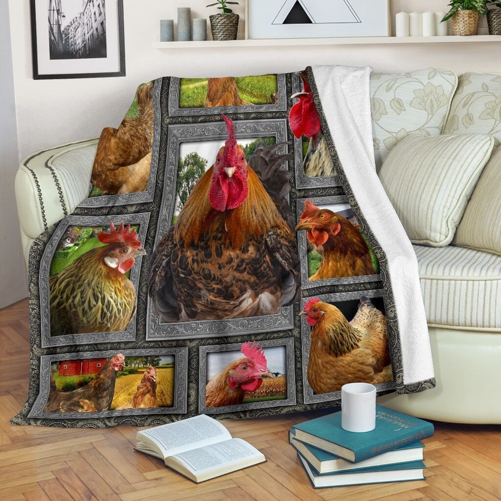 Rooster Chickens Frames 3D Blanket, Farm Blanket, Farm Animal Blanket