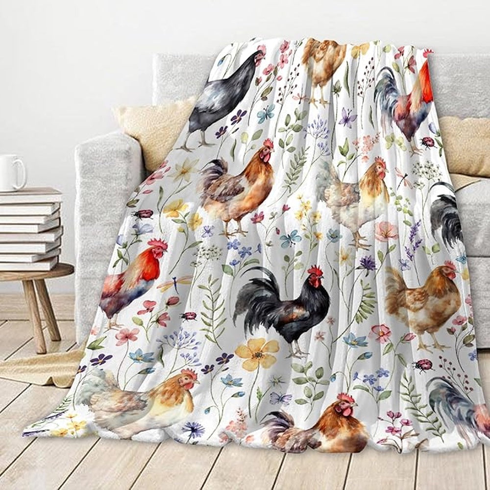 Rooster Chickens Pattern 3D Printed Blanket, Farm Blanket, Farm Animal Blanket
