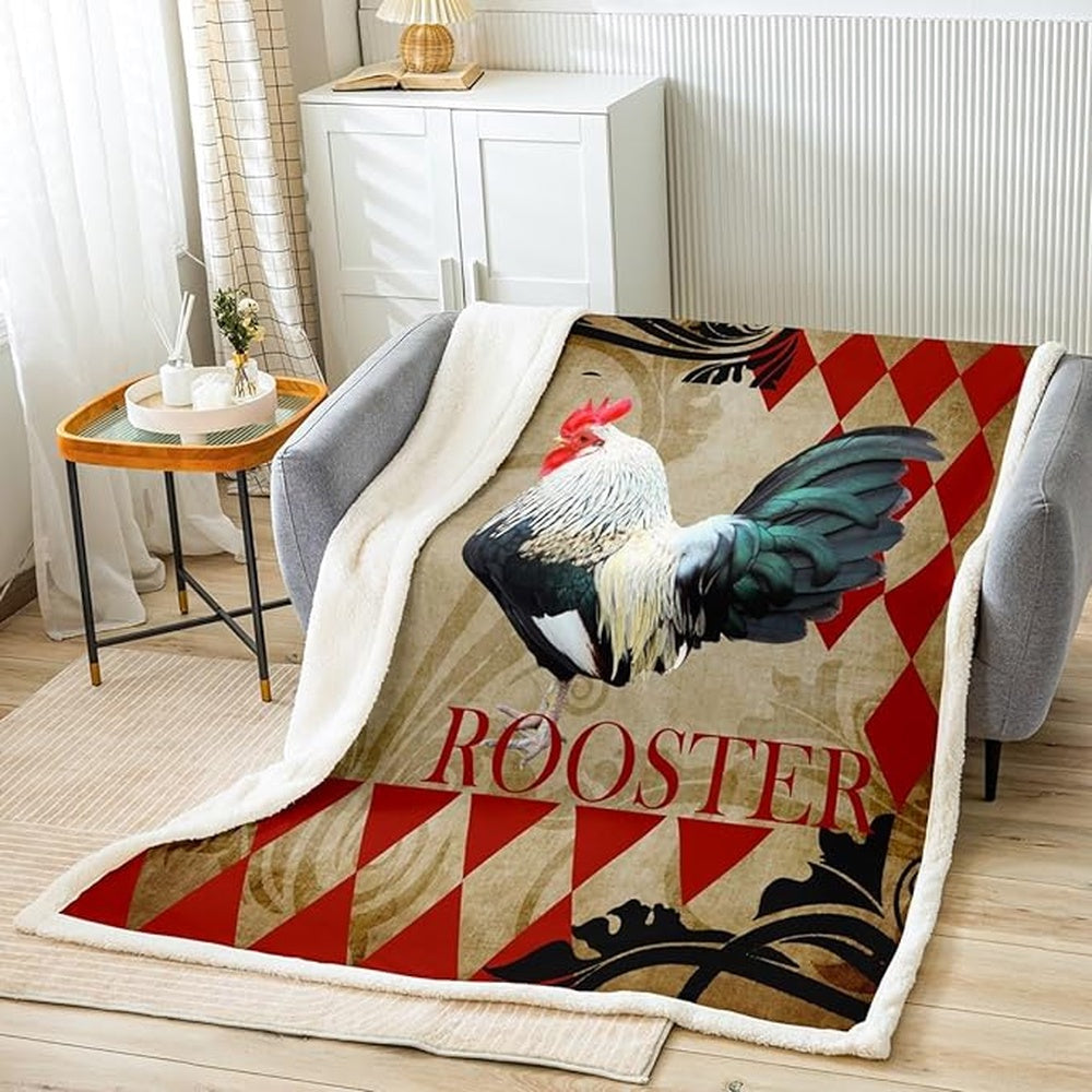 Rooster Chickens Vintage 3D Printed Blanket, Farm Blanket, Farm Animal Blanket