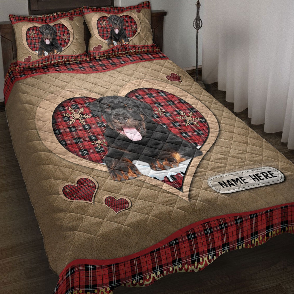 Rottweilermas Heart Red Plaid Bedding Set, Christmas Beddings, Xmas Bedding Sets