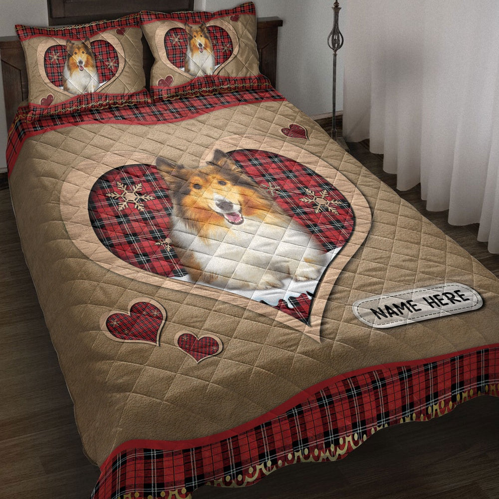 Rough Colliemas Heart Red Plaid Bedding Set, Christmas Beddings, Xmas Bedding Sets