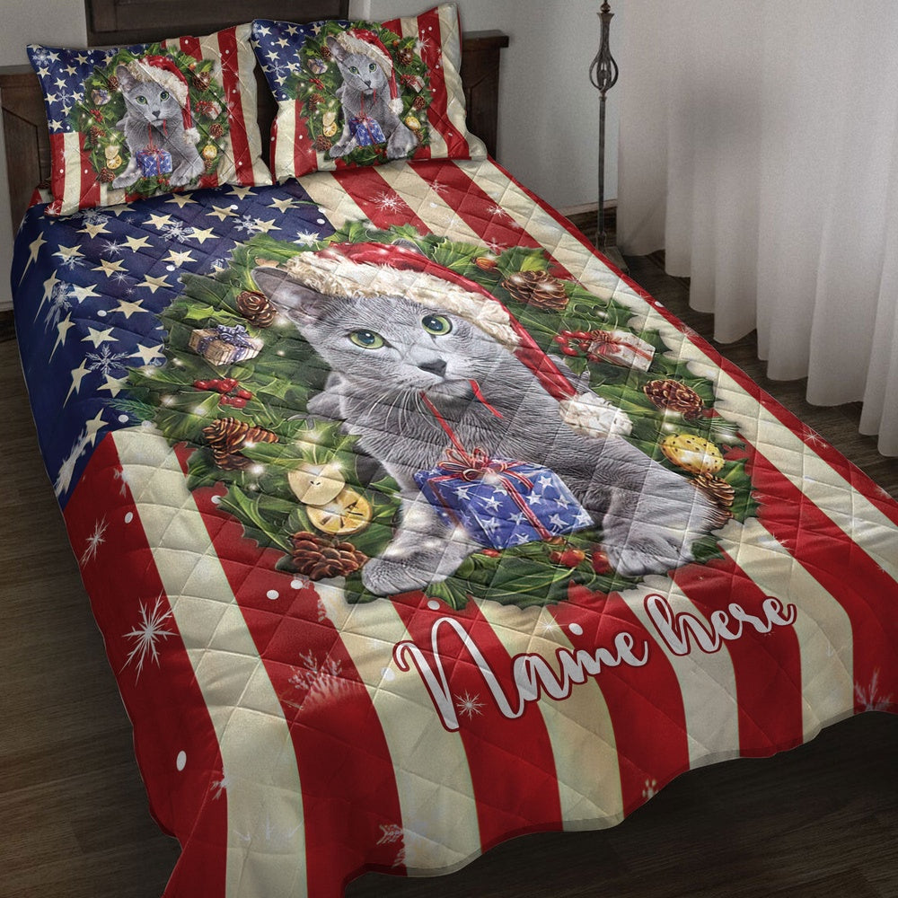 Russian Cat Wearingmas Hat Wreath Bedding Set, Christmas Beddings, Xmas Bedding Sets