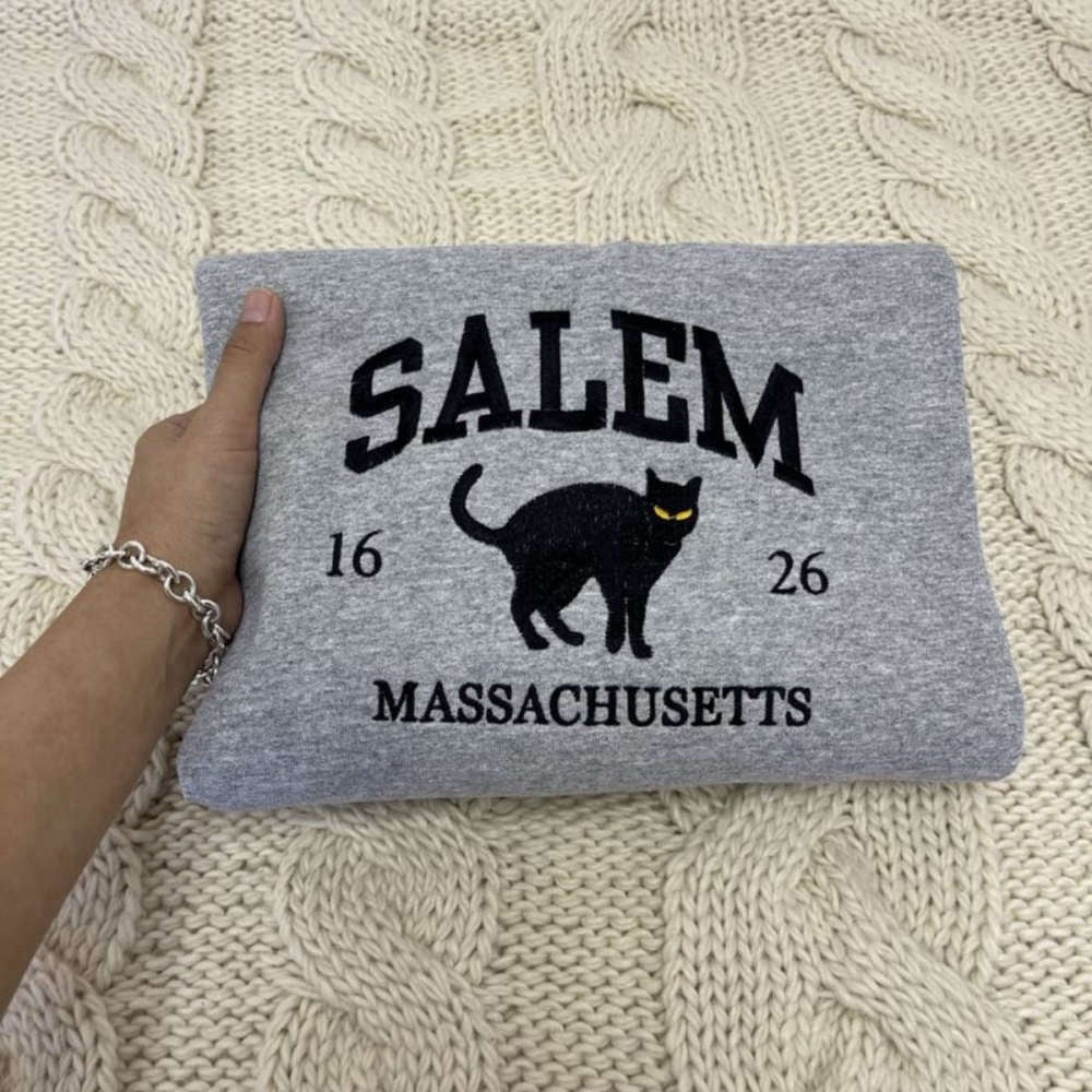 Salem Massachusetts Embroidered Sweatshirt 2D Crewneck Sweatshirt Gift For Pet Lover, Christmas Embroidered, Christmas Gifts