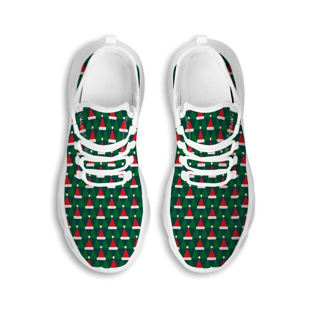 Santa Hats Christmas Print Pattern White Max Soul Shoes, Christmas Sneakers, Christmas Shoes, Christmas Clunky Sneaker
