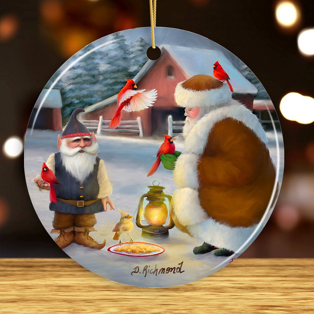 Santa's Cardinals Folksy Christmas Ornament, Christmas Ornament