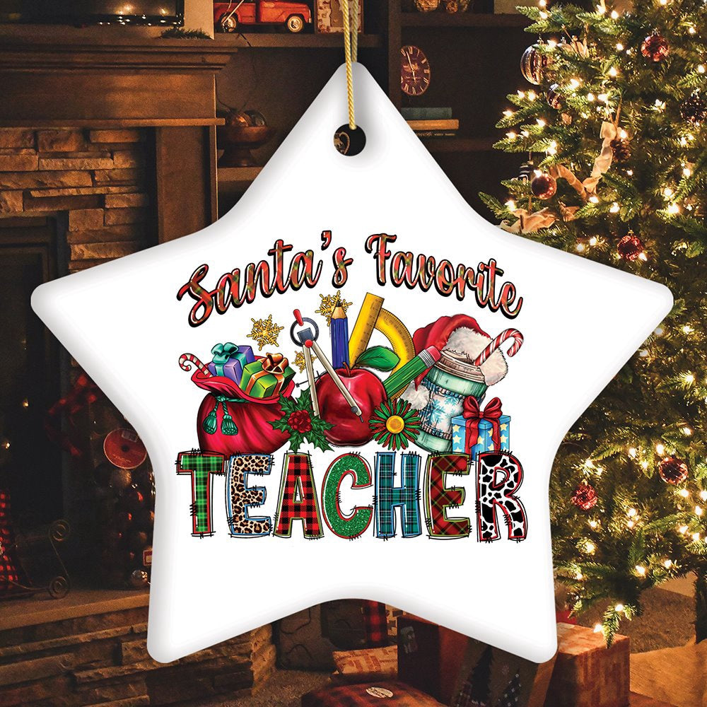 Santa’s Favorite Teacher Fun Holiday Christmas Ornament, Christmas Ornament
