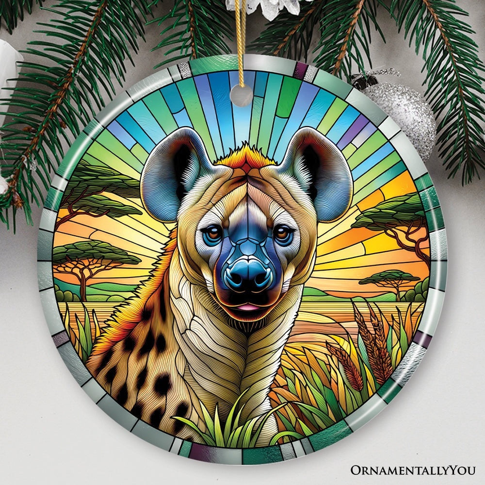 Savannah Scavenger Hyena Stained Glass Style Ceramic Ornament, Safari Animals Christmas, Christmas Ornament