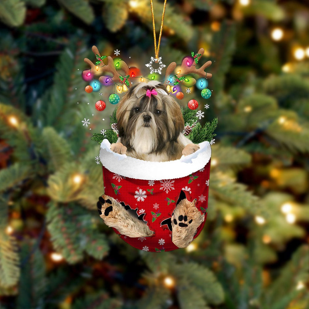 Shih Tzu 1 In Snow Pocket Christmas Ornament, Ornament Gift Dog Lovers, Christmas Ornament