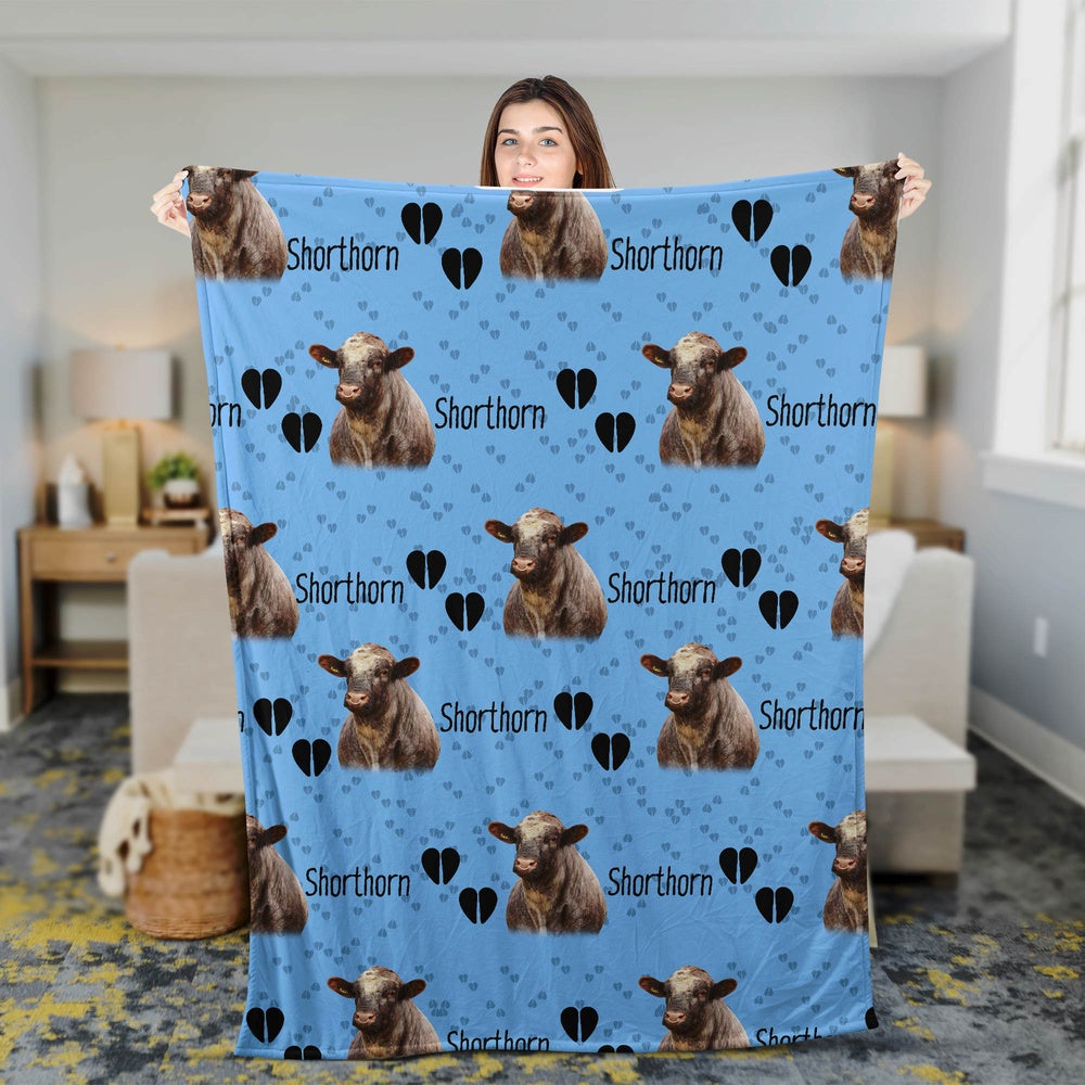 Shorthorn Cattle Happy Pattern Blanket, Farm Blanket, Farm Animal Blanket