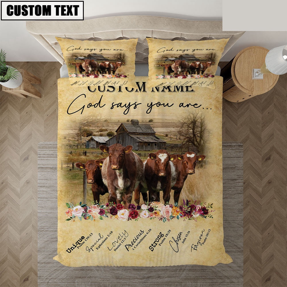 Shorthorn God Says You Are Custom Name Bedding Set, Farm Bedding Set, Farmhouse Bedding Set