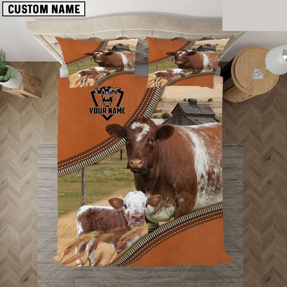 Shorthorn On The Farm Customized Name 3D Bedding Set, Farm Bedding Set, Farmhouse Bedding Set