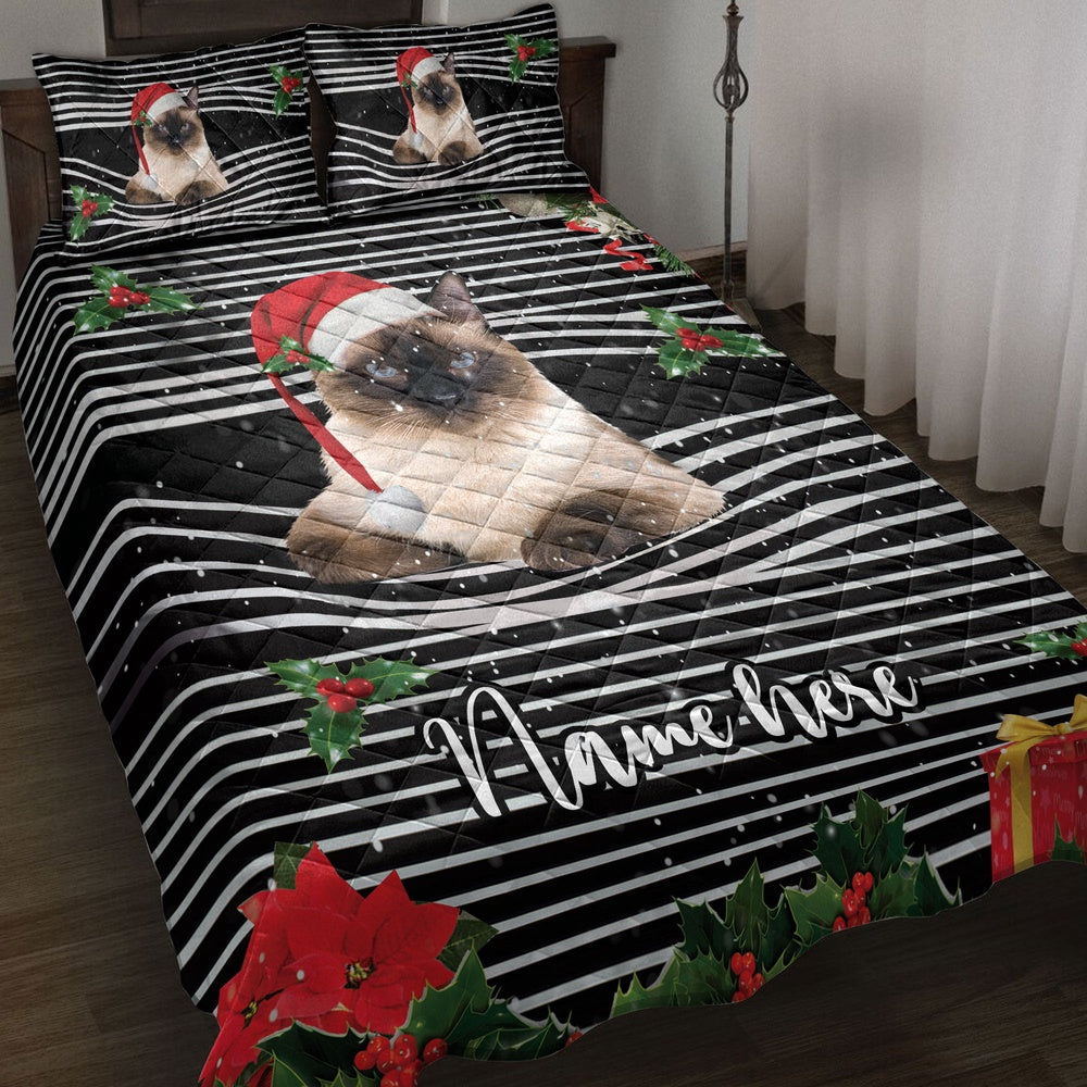 Siamesemas Striped With Santa Hat Bedding Set, Christmas Beddings, Xmas Bedding Sets