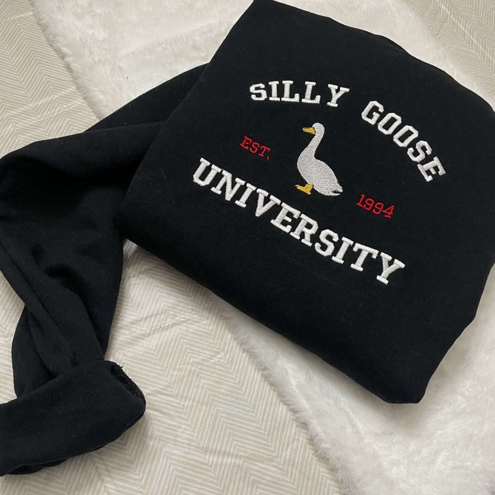Silly Goose Embroidered Sweatshirt 2D Crewneck Sweatshirt For Men And Women, Christmas Embroidered, Christmas Gifts