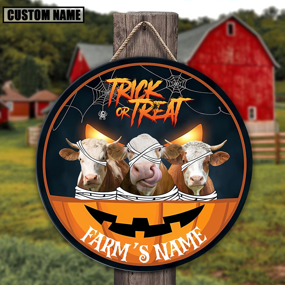 Simmental Halloween Happiness Pattern Happy Halloween Wooden Sign, Farm Wood Sign, Farm House Wood Signs