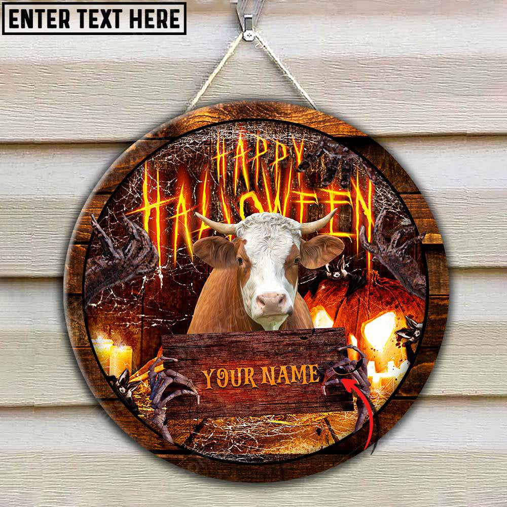 Simmental Scaary Halloween Custom Name Wooden Sign, Farm Wood Sign, Farm House Wood Signs