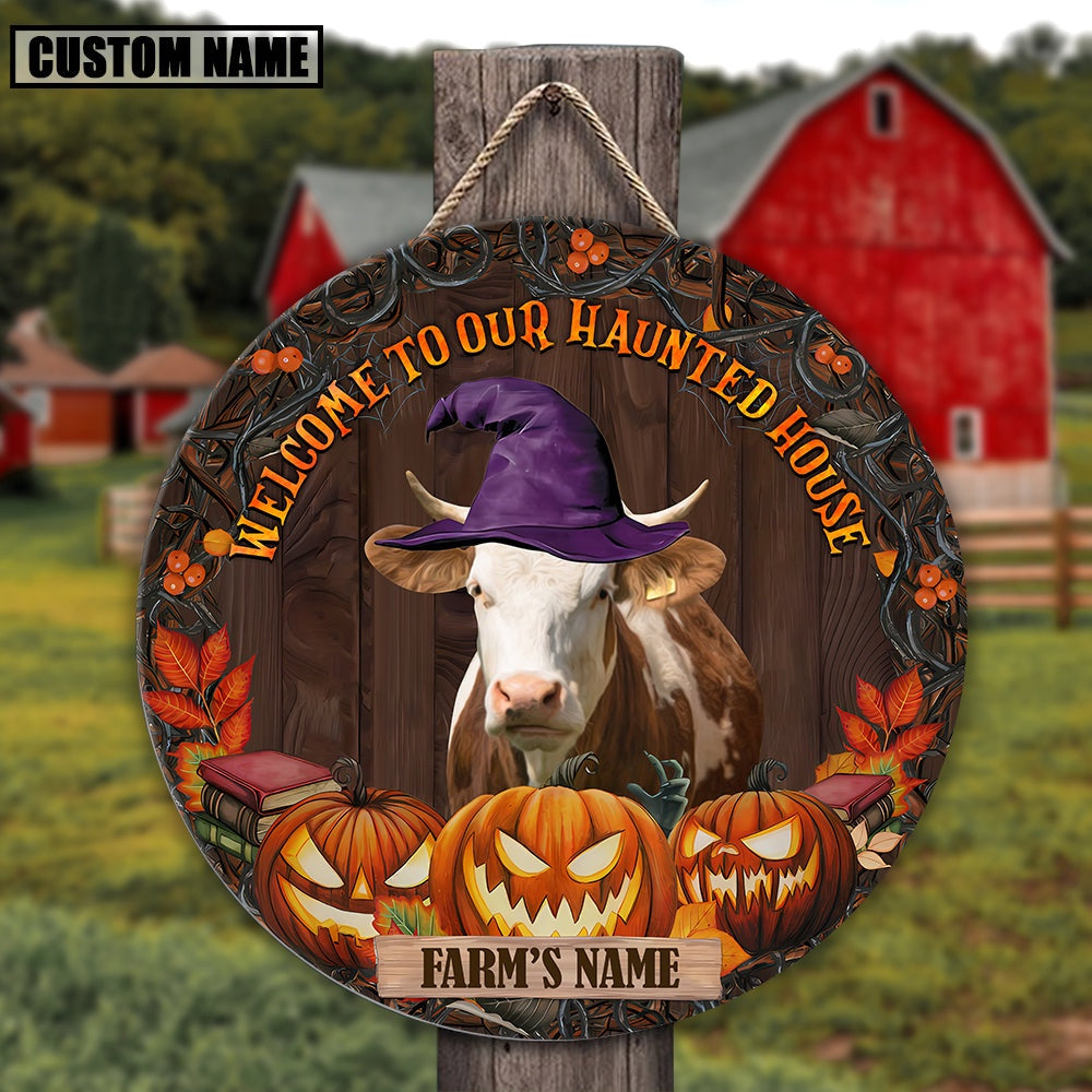 Simmental Welcome To Our Haunted House Pattern Happy Halloween Wooden Sign, Farm Wood Sign, Farm House Wood Signs