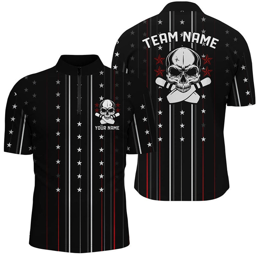 Skull Bowling Jersey Shirt For Men, Bowling Pin Custom Team'S Name Bowler Jerseys , Bowling Jersey Shirt