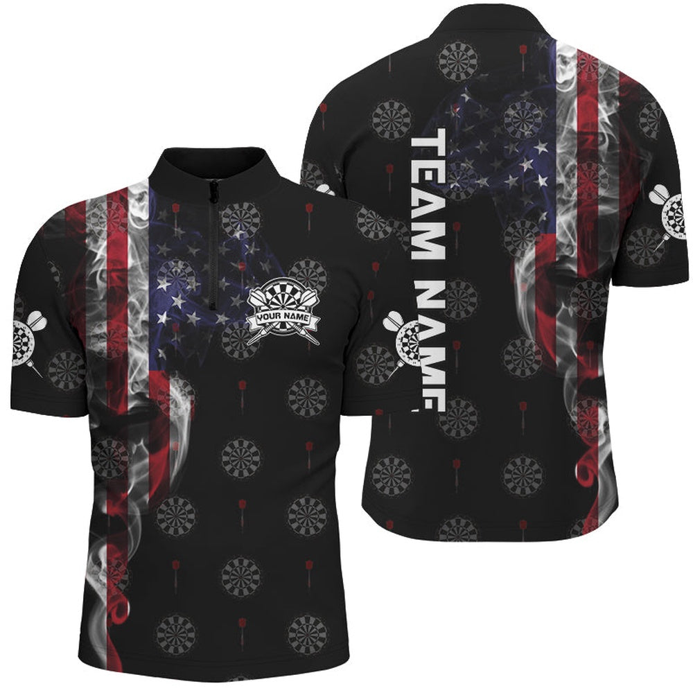 Smoke American Flag Darts Jersey, Jerseys Shirt Custom Patriotic Dart Shirts For Men Dart Jersey, Darts Team Jersey Shirt