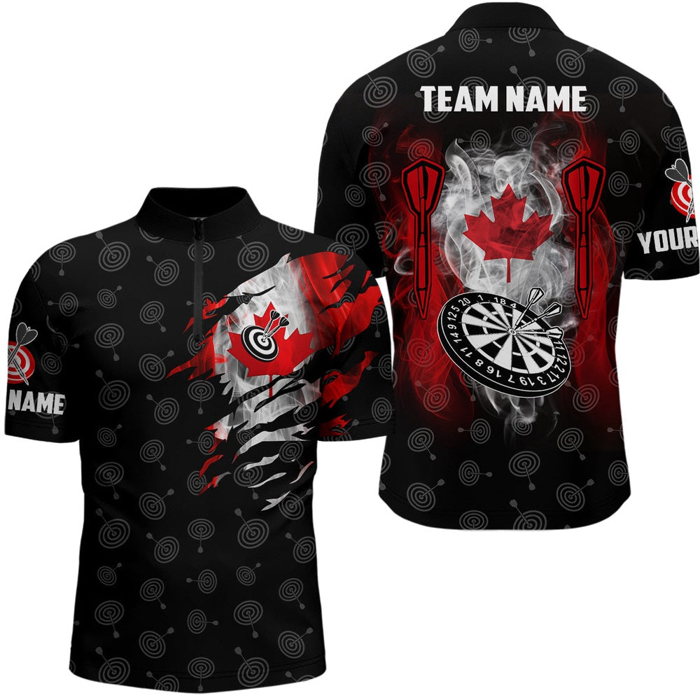 Smoke Canada Flag Darts Jerseys Shirt Custom Patriotic Darts Shirt For Men Dart Jersey, Darts Team Jersey Shirt