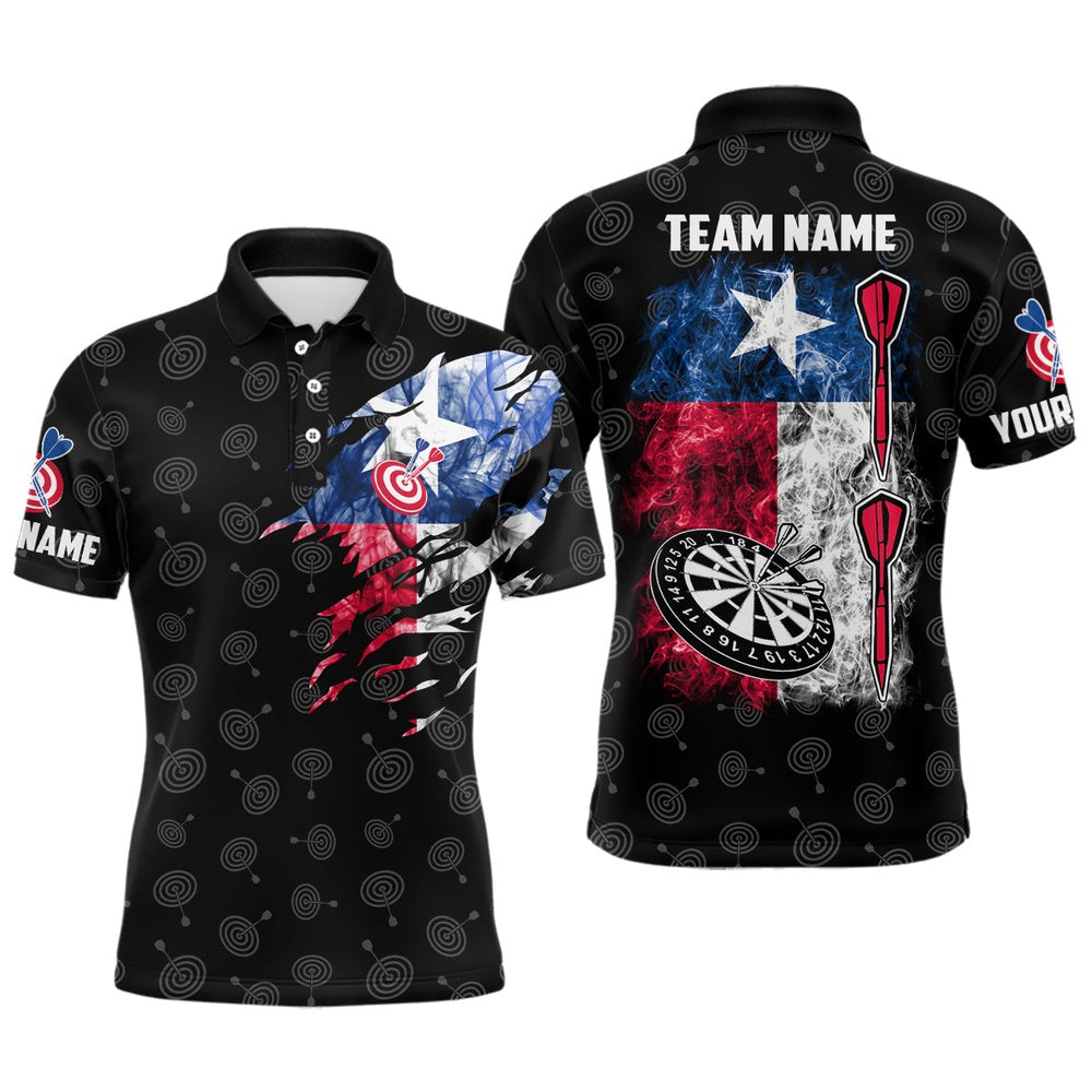 Smoke Texas Flag Mens Darts Polo Shirt Custom Patriotic Darts Shirt For Men Dart Polo, Darts Team Polo Shirt