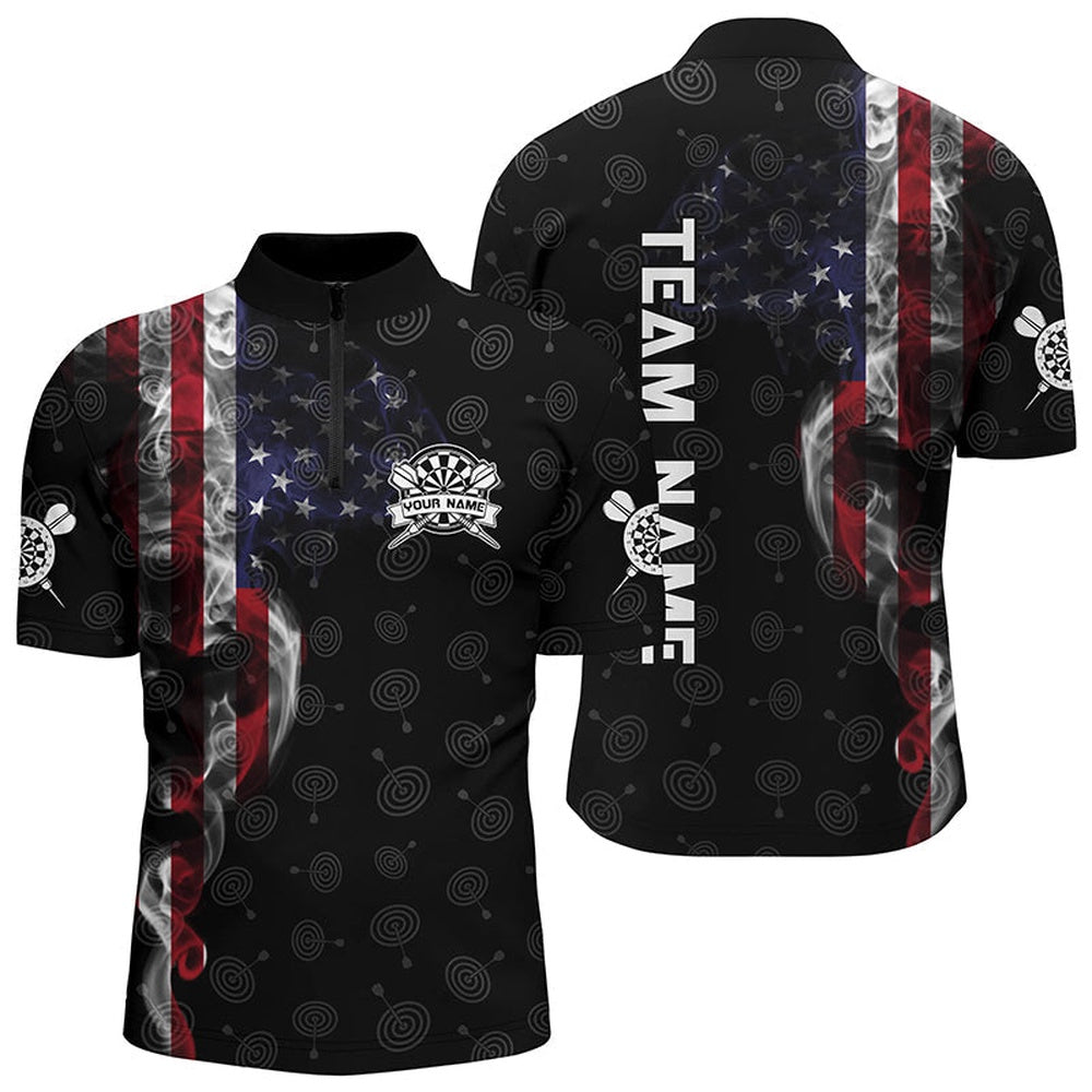 Smoky American Flag Darts Jerseys Shirt Custom Patriotic Mens Dart Shirts Dart Jersey, Darts Team Jersey Shirt