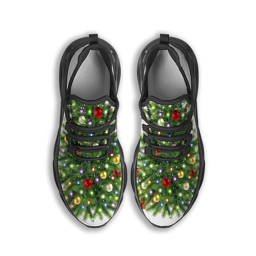 Snow And Christmas Tree Print Black Max Soul Shoes, Christmas Sneakers, Christmas Shoes, Christmas Clunky Sneaker