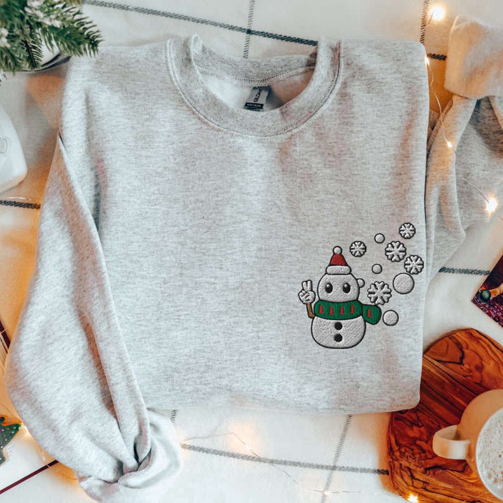 Snowman Sweatshirt Embroidered Sweater, Snowman Pullover Cozy Snowman Crewneck For Family, Christmas Embroidered, Christmas Gifts