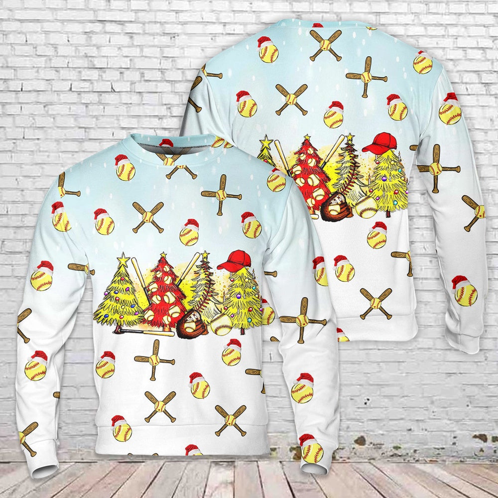 Softball Christmas Trees Sweater, Christmas Ugly Sweater, Sweater Xmas, Ugly Sweater
