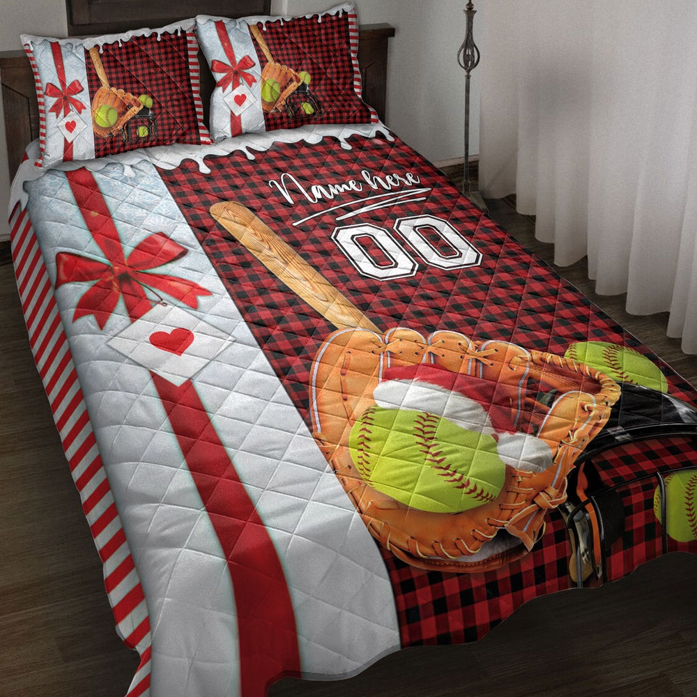 Softball Santa Hat Withmas Bedding Set, Custom Bedding Set, Christmas Beddings, Xmas Bedding Sets