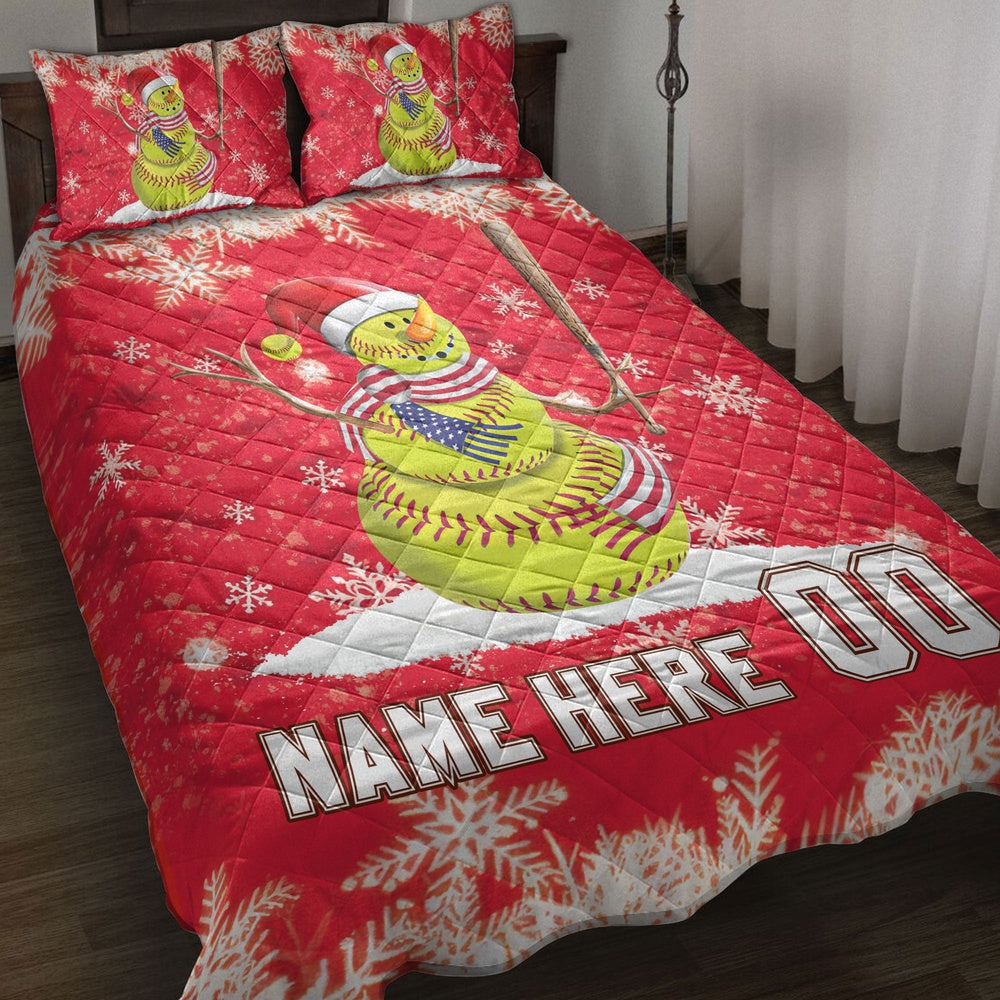 Softball Snowmanmas Bedding Set, Custom Bedding Set, Christmas Beddings, Xmas Bedding Sets