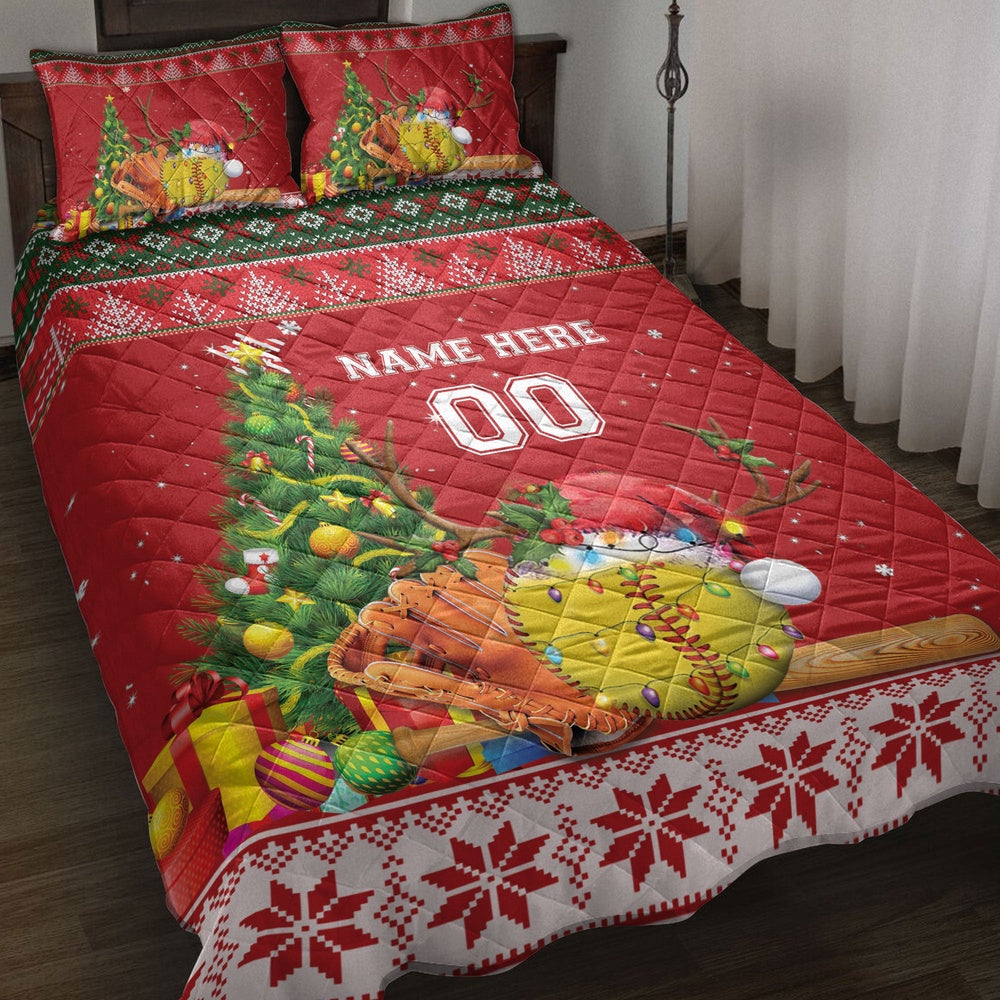Softballmas Tree String Light Bedding Set Custom Bedding Set, Christmas Beddings, Xmas Bedding Sets