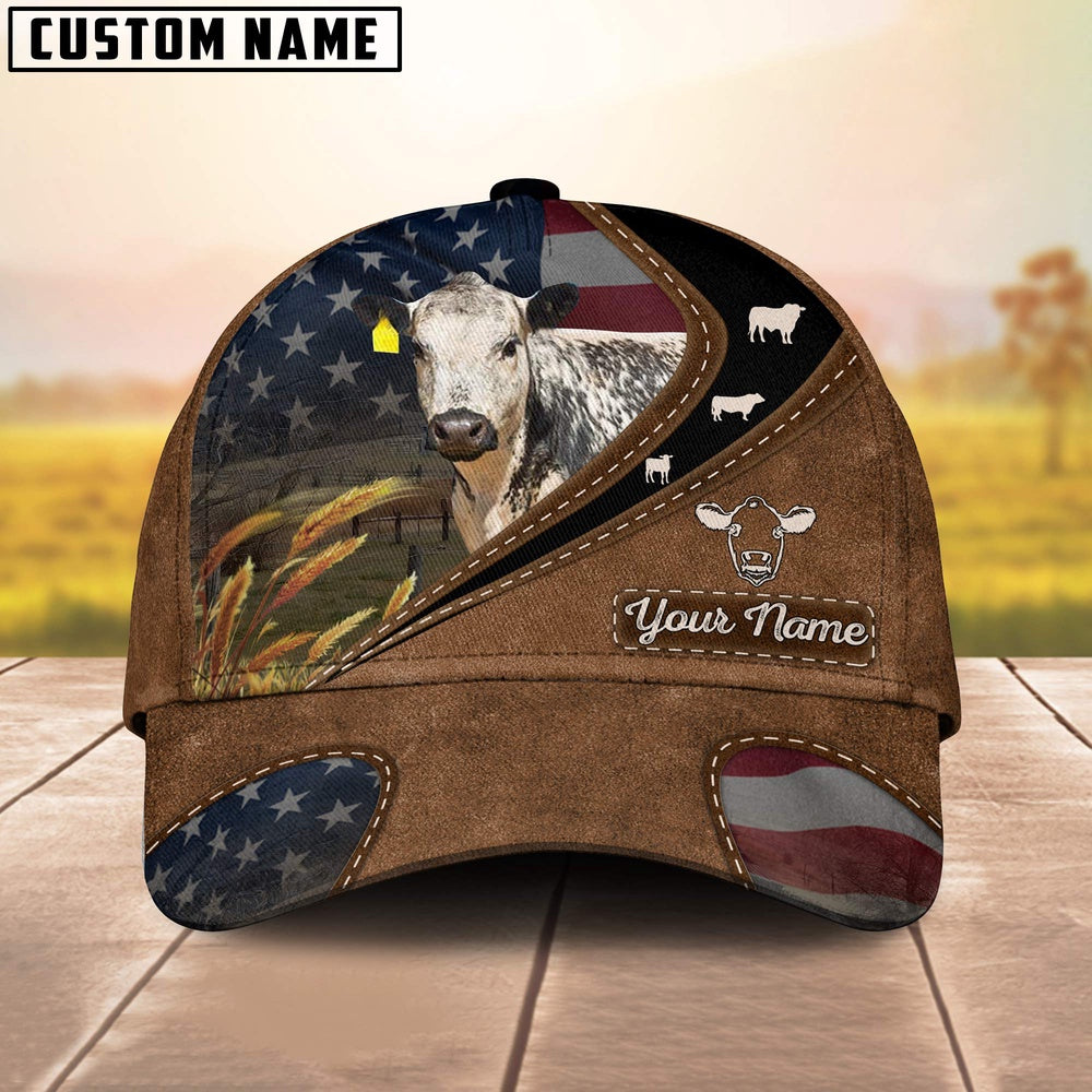 Speckle Park Leather Pattern American Customized Name Cap, Farmer Cap, Cap For Farmers, Best Farm Hat, Farm Use Hat