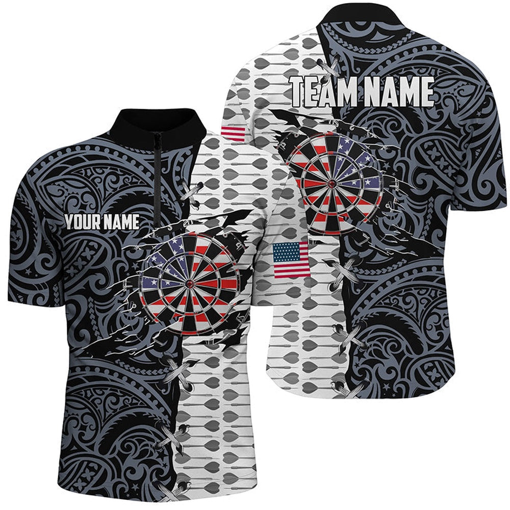 Split Tribal American Flag Darts Jerseys Shirts Custom Patriotic Darts Shirt For Me, Darts Team Jersey Shirt