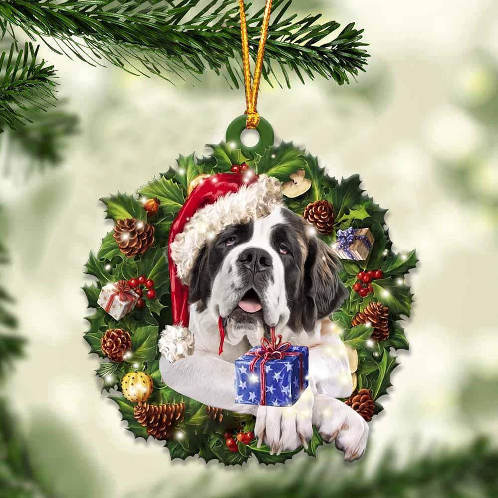St. Bernard And Christmas Ornament, Acrylic Dog Ornament, Gifts For Dog Lovers