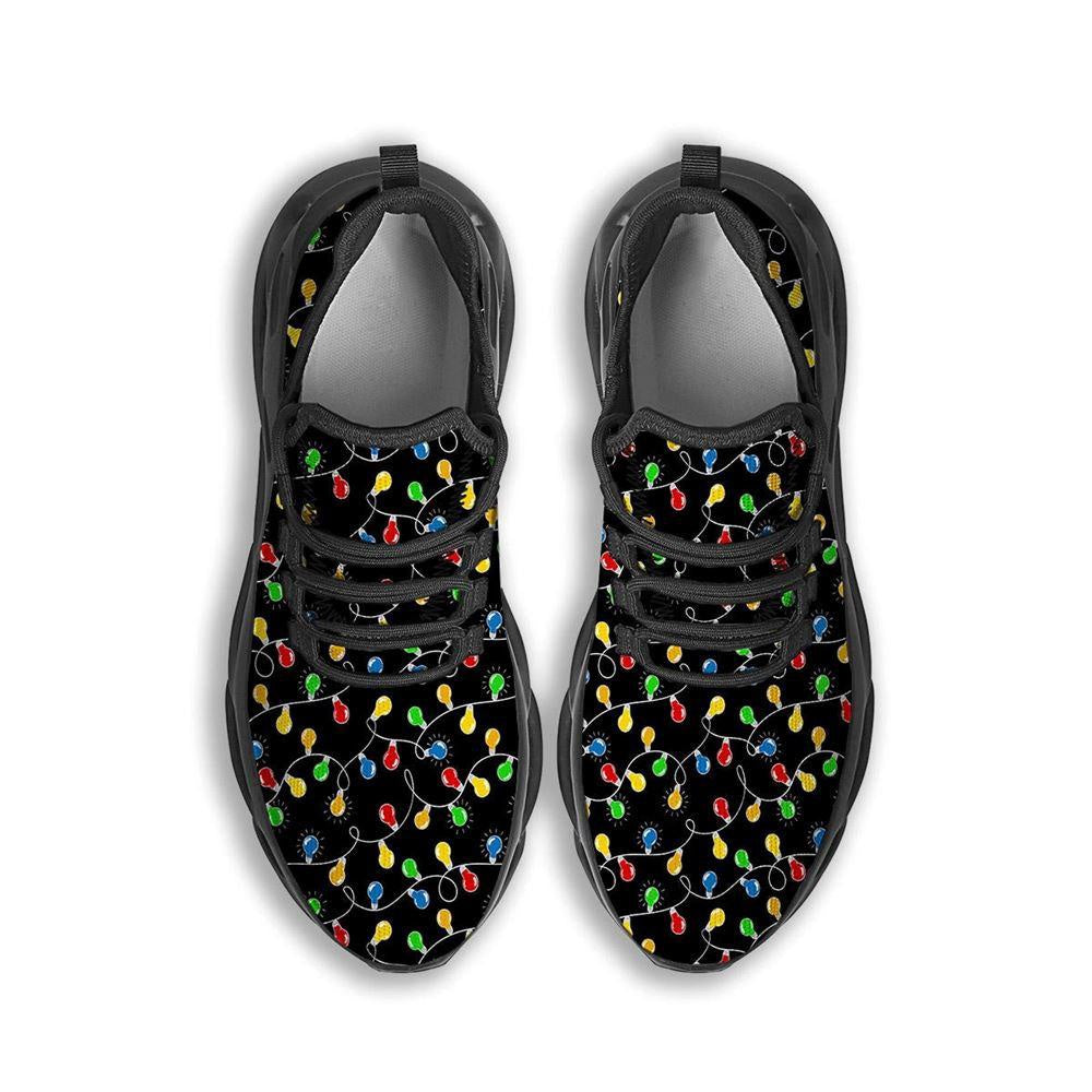 String Lights Colorful Christmas Print Black Max Soul Shoes, Christmas Sneakers, Christmas Shoes, Christmas Clunky Sneaker