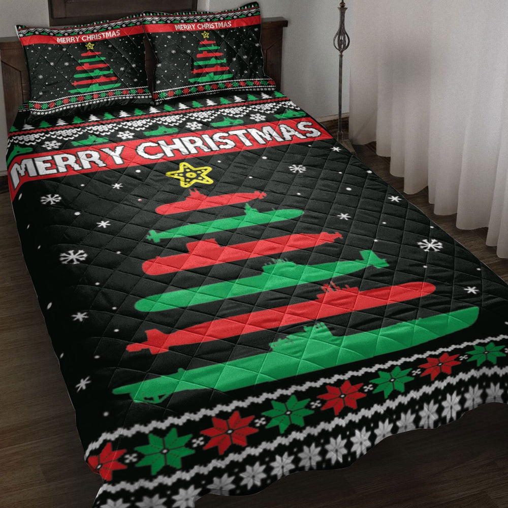 Submarine Military Tree Funnymas Tree Bedding Set, Christmas Beddings, Xmas Bedding Sets