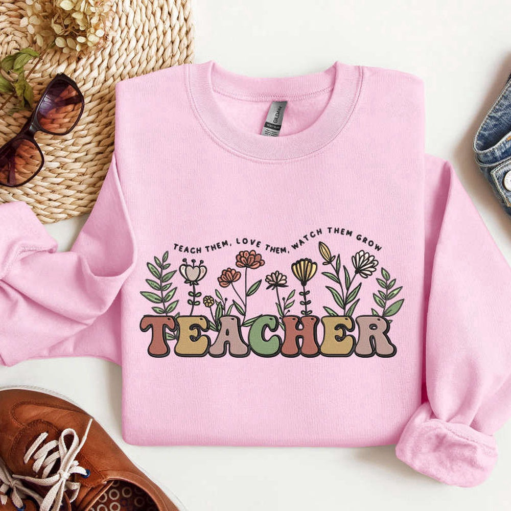 Teacher Embroidered Sweatshirt, Teacher Crewneck Sweatshirt Gift For Teacher, Christmas Embroidered, Christmas Gifts