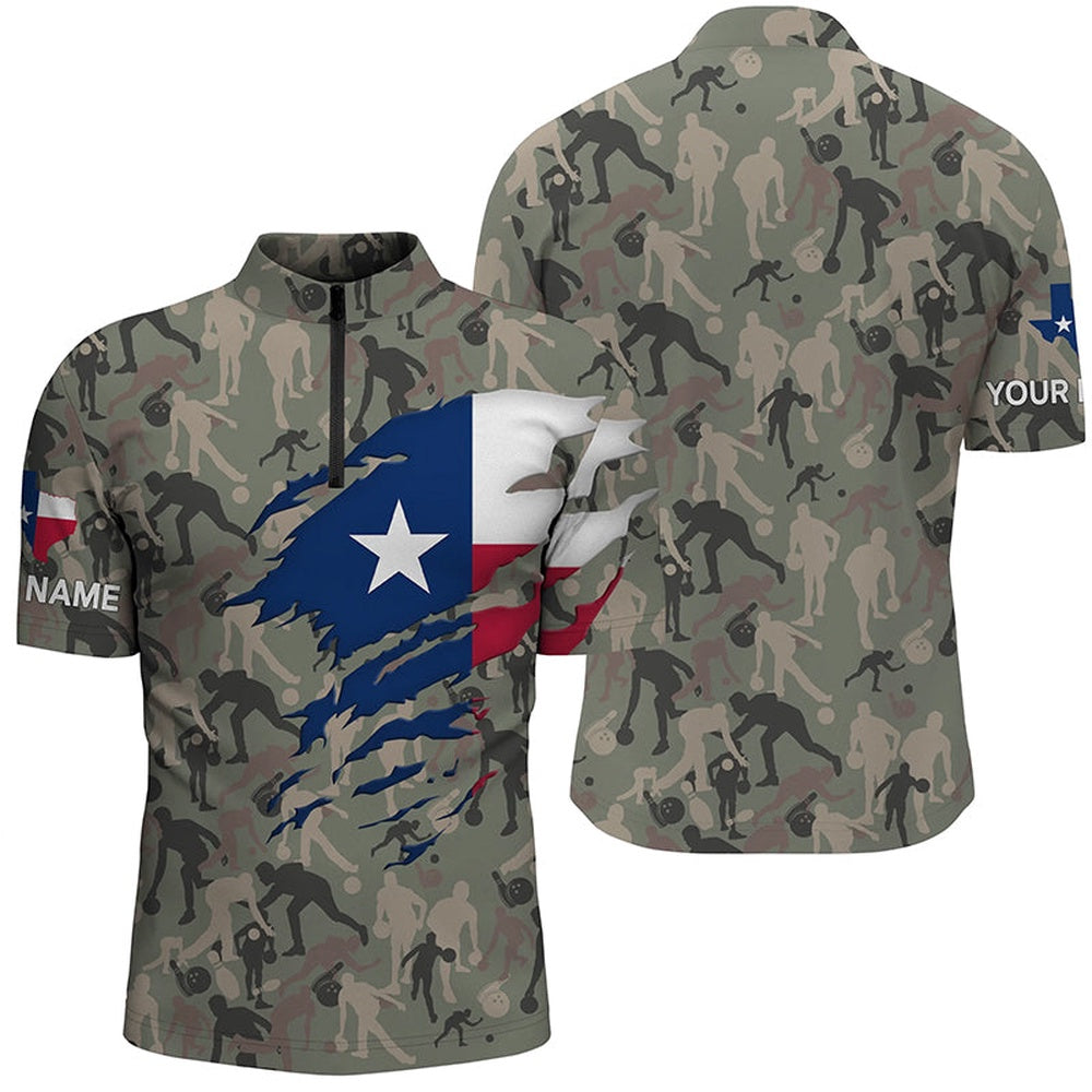 Texas Flag Bowling Camo Shirts For Men Bowling Team League Jersey Custom Bowling Jersey Shirt, Bowling Jersey Shirt