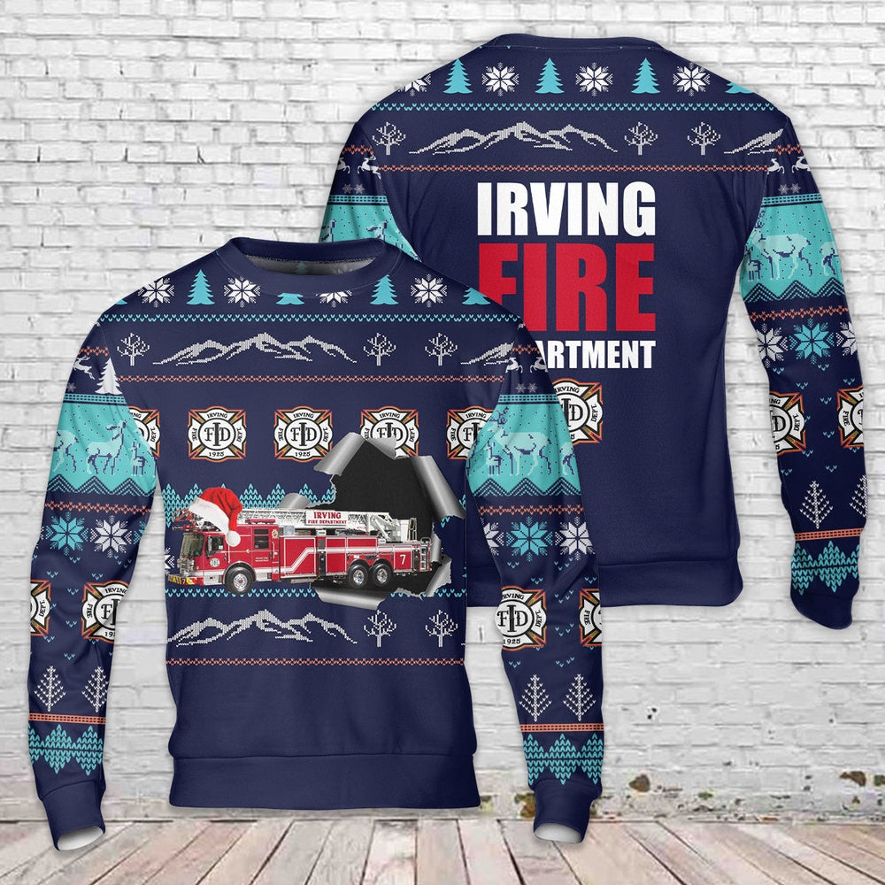 Texas Irving Fire Department Christmas Sweater, Christmas Ugly Sweater, Sweater Xmas, Ugly Sweater