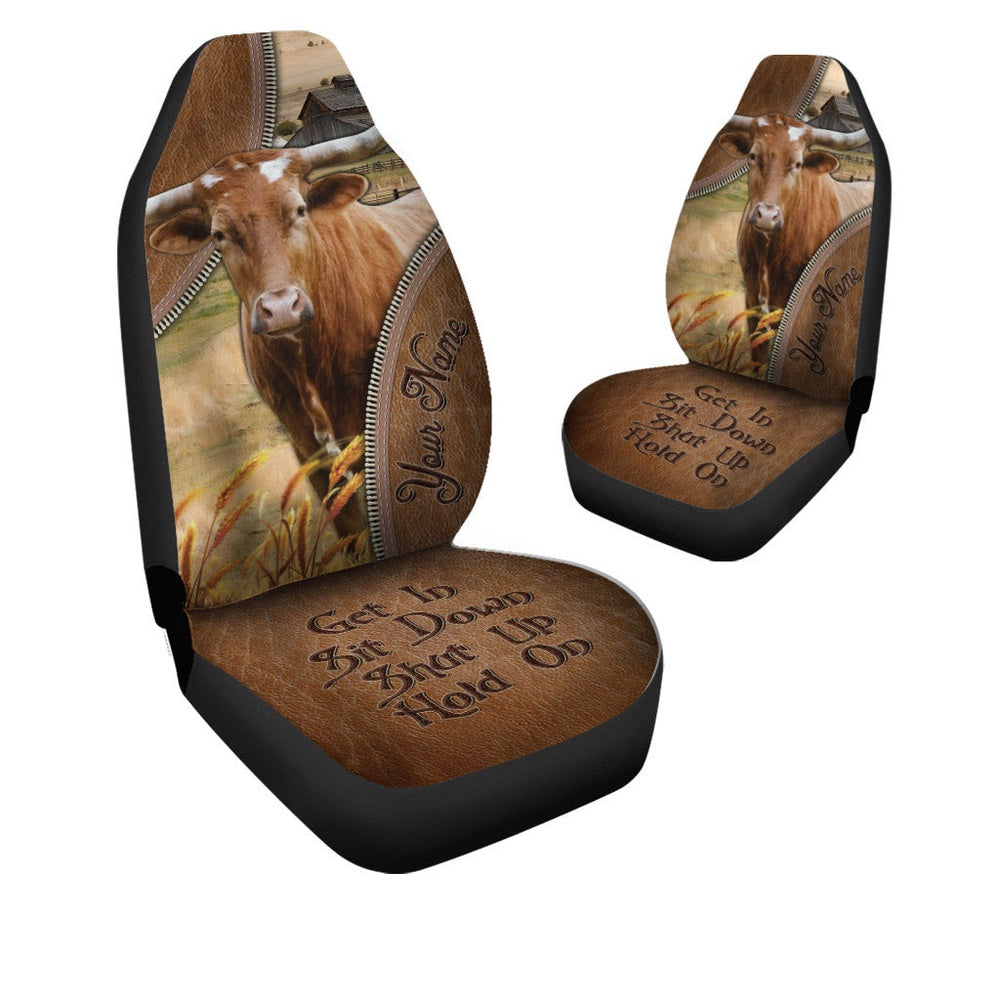 Texas Longhorn Customized Name Leather Pattern Car Seat Cover, Car Seat Cover, Farm Car Seat Cover, Pet Seat Covers