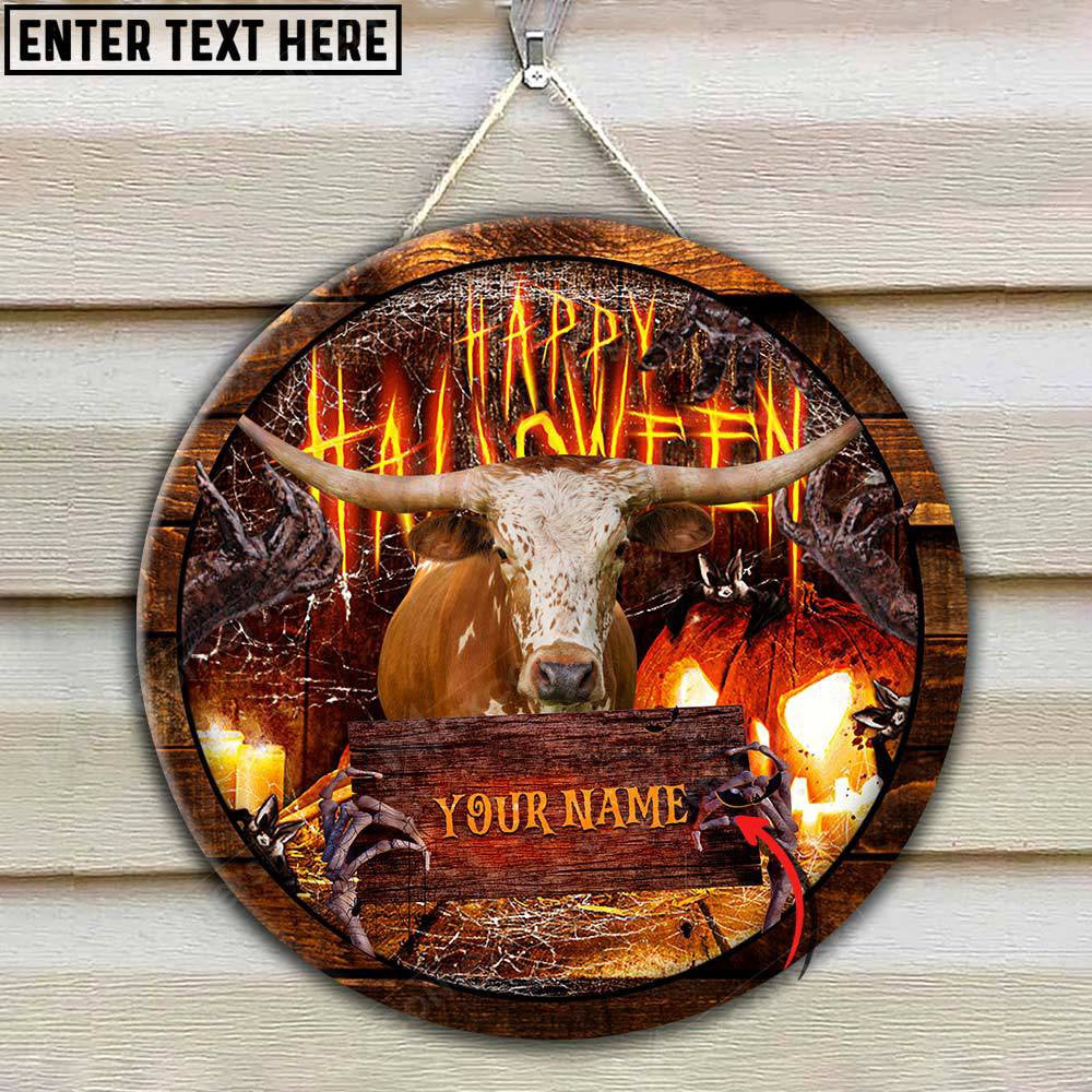 Texas Longhorn Scaary Halloween Custom Name Wooden Sign, Farm Wood Sign, Farm House Wood Signs
