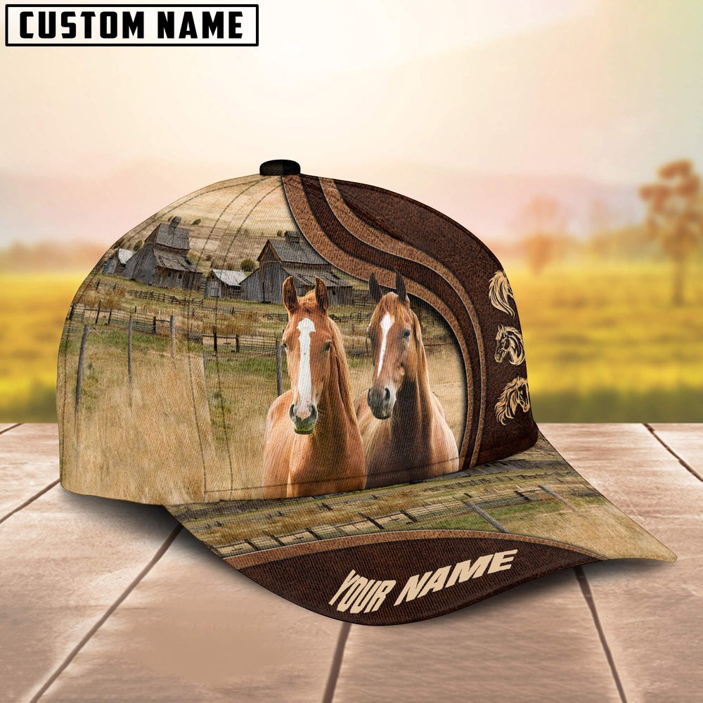 Thoroughbred Horses Dark Brown Pattern Customized Name Cap, Farmer Cap, Cap For Farmers, Best Farm Hat, Farm Use Hat